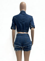 Crop Top and Frayed Shorts Set