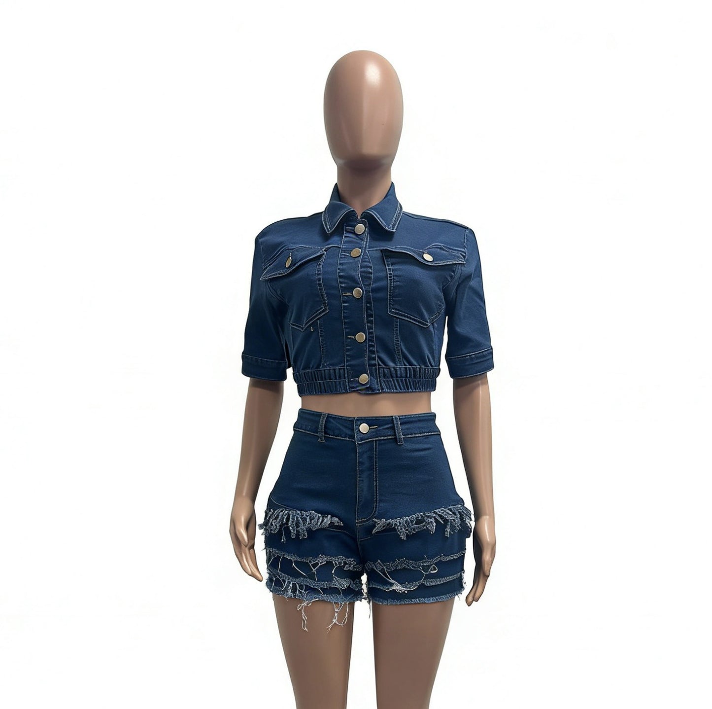 Crop Top and Frayed Shorts Set