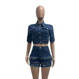 Crop Top and Frayed Shorts Set