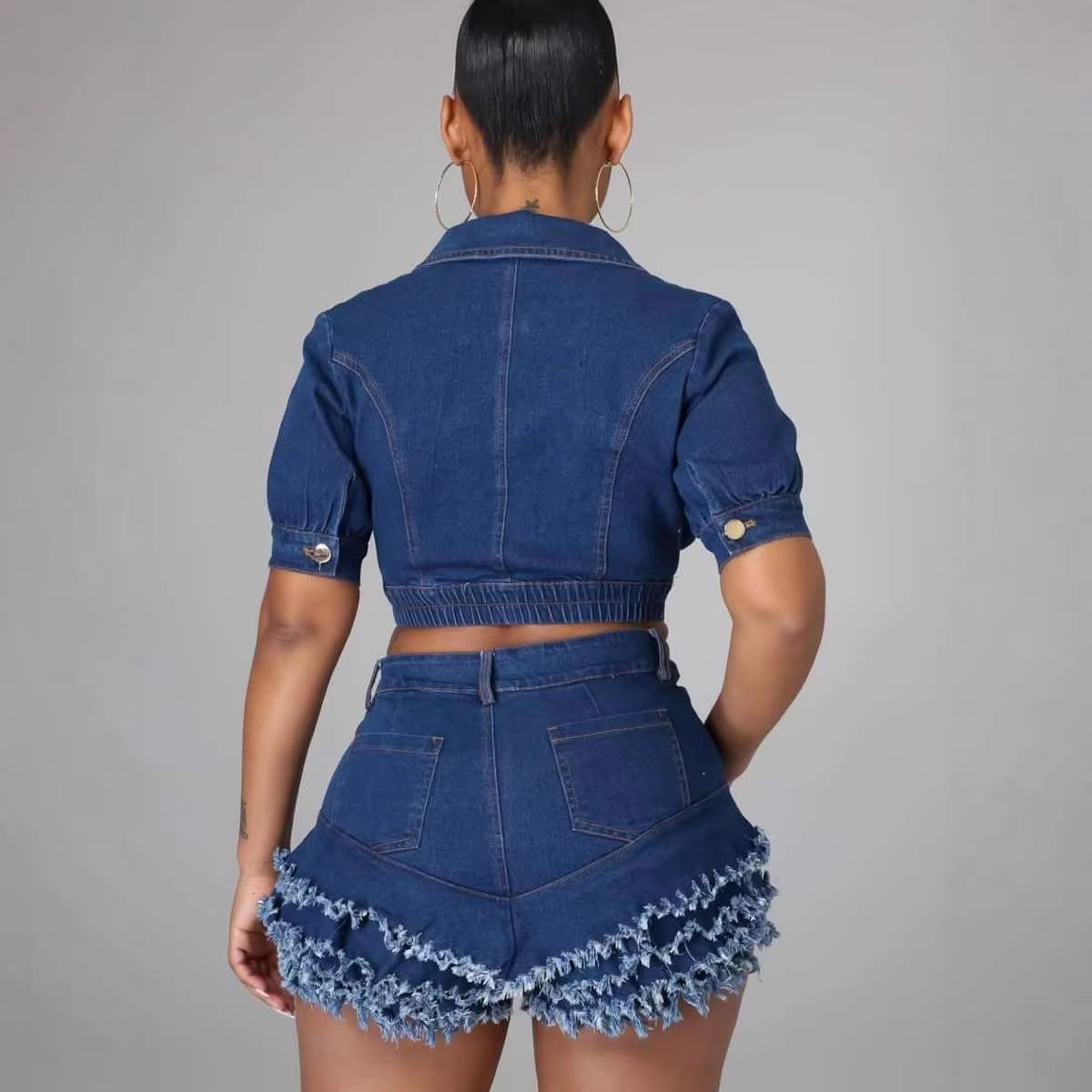 Crop Top and Frayed Shorts Set
