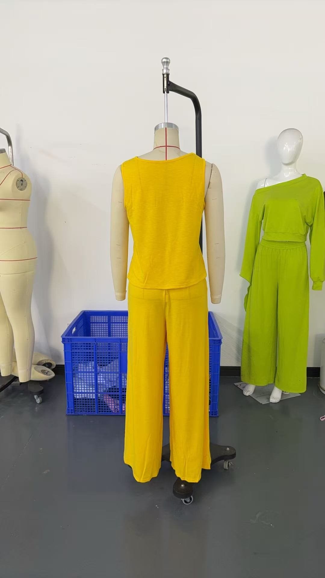 Yellow Sleeveless Wide-Leg Lounge Set