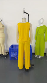 Yellow Sleeveless Wide-Leg Lounge Set
