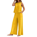 Yellow Sleeveless Wide-Leg Lounge Set