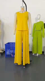 Yellow Sleeveless Wide-Leg Lounge Set