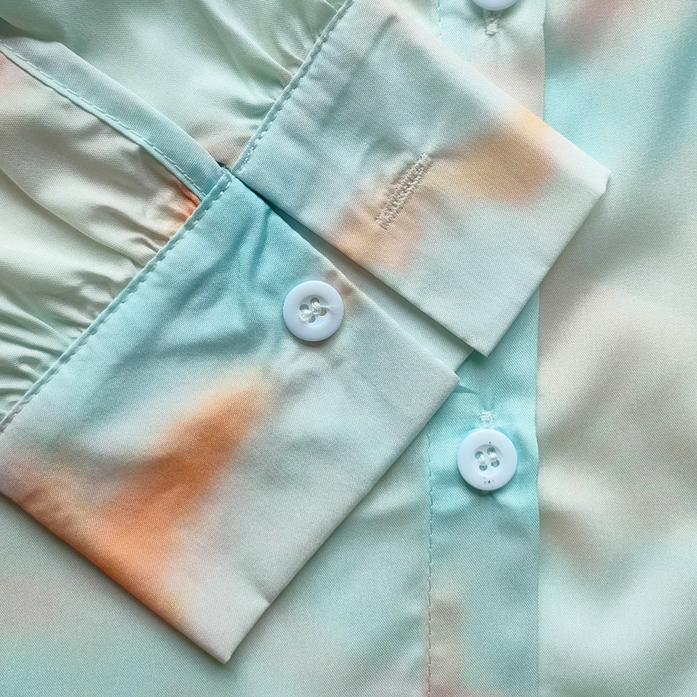 Tie-Dye Button-Up Dress with Slit