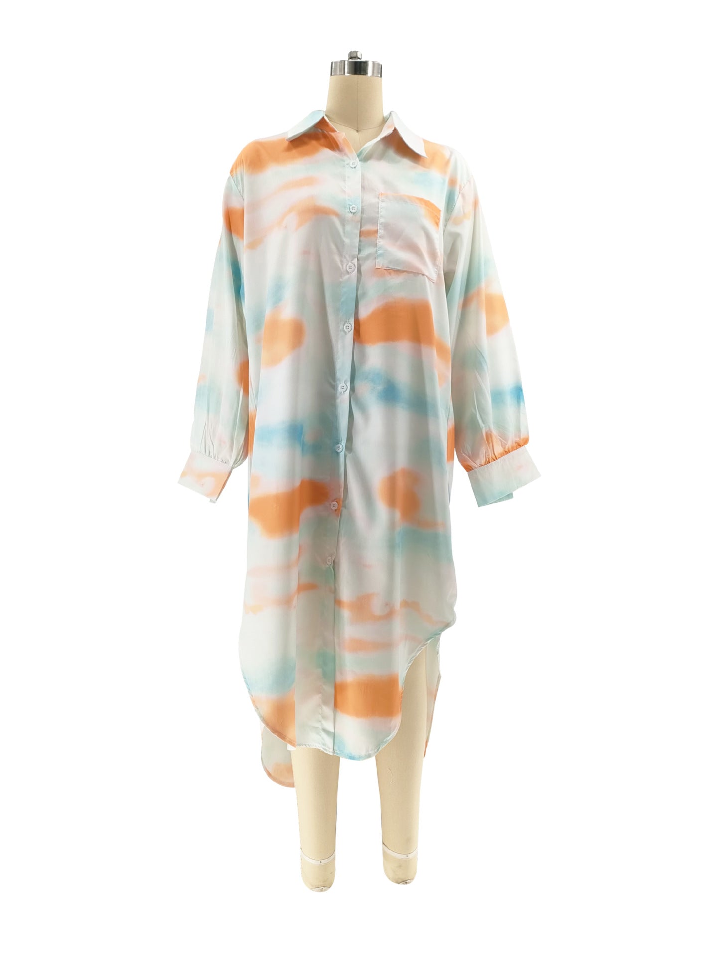 Tie-Dye Button-Up Dress with Slit