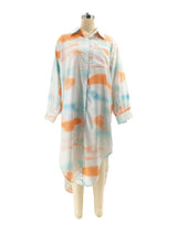 Tie-Dye Button-Up Dress with Slit