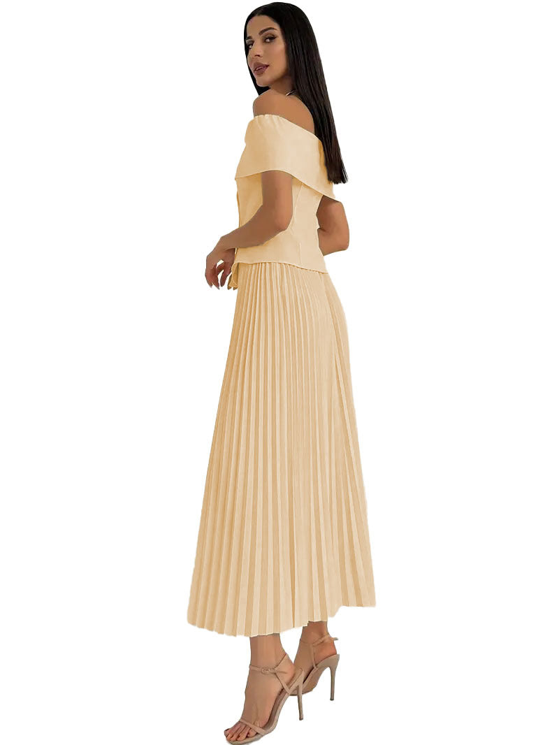 Pleated Maxi Skirt with Off-Shoulder Top
