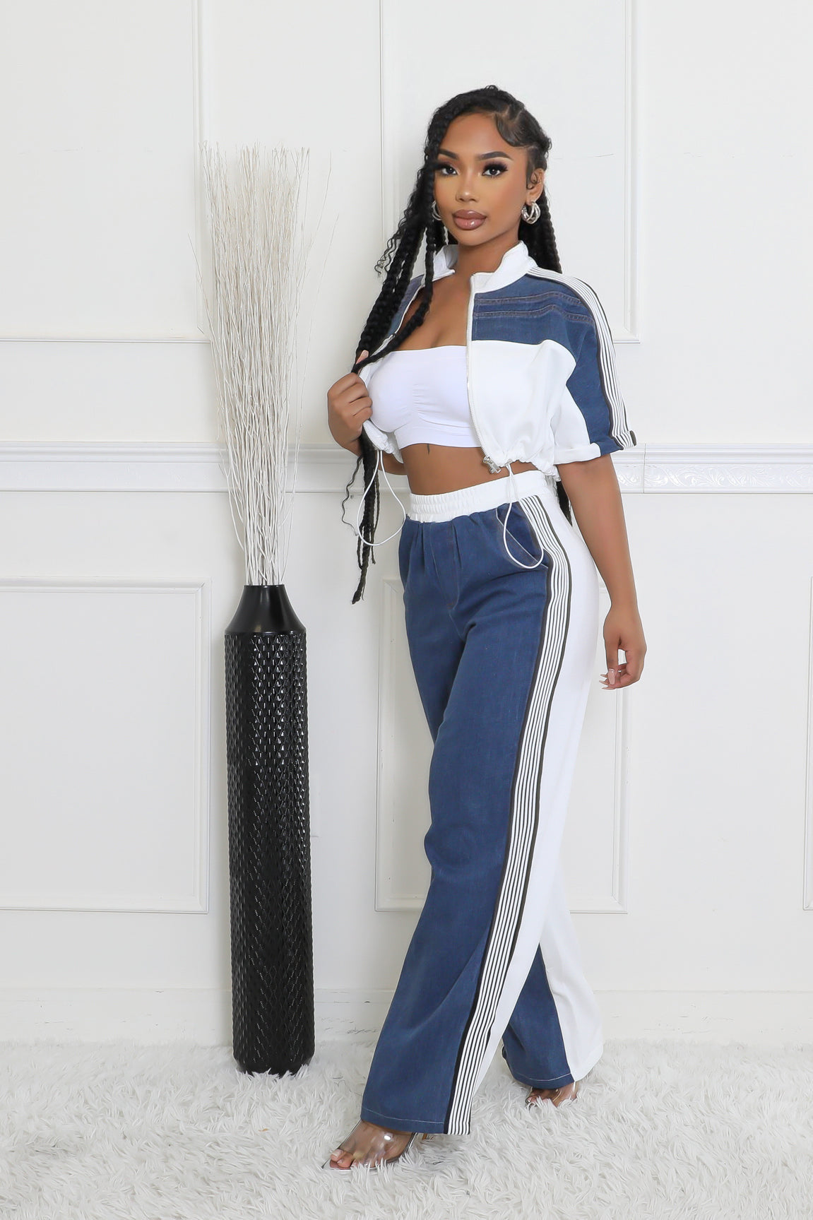 Crop Top and Wide-Leg Pants Tracksuit