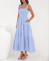 Tiered Maxi Dress with Shoulder Tie Straps
