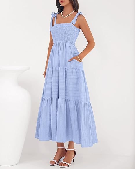 Tiered Maxi Dress with Shoulder Tie Straps