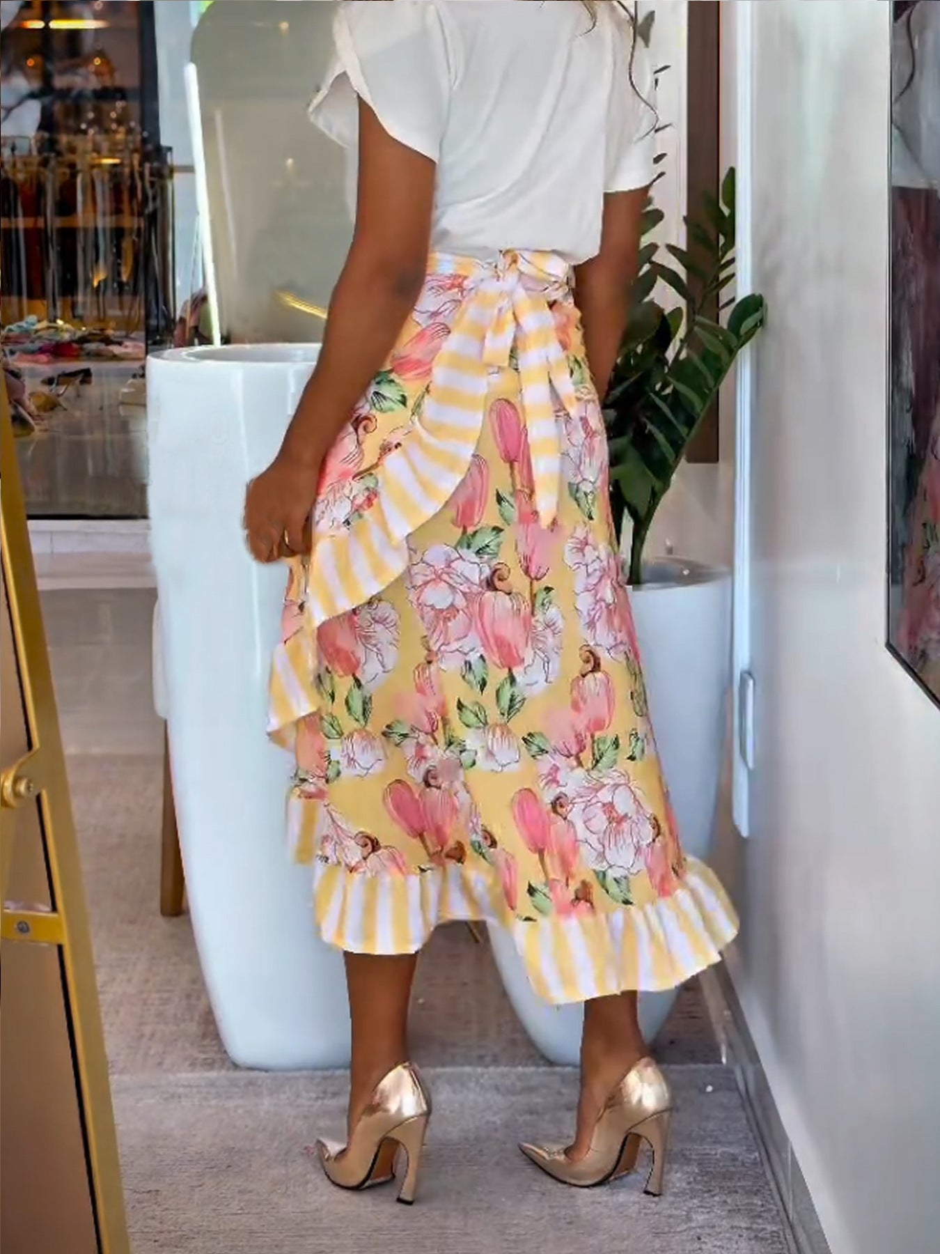Floral Ruffle Midi Skirt