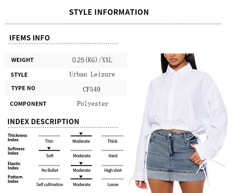 Casual White Drawstring Hem Shirt