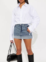 Casual White Drawstring Hem Shirt