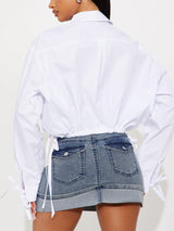 Casual White Drawstring Hem Shirt