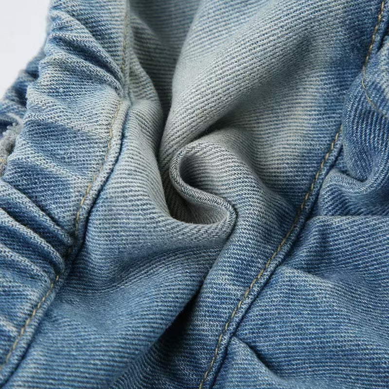 Lace-Up Tiered Denim Skirt