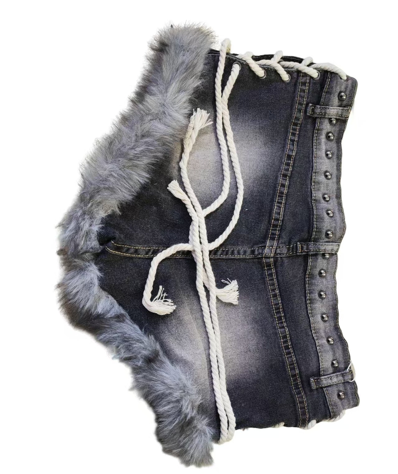 Faux Fur-Trimmed Distressed Shorts
