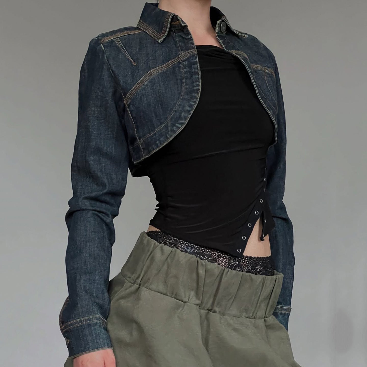 Cropped Two-Tone Denim Jacket