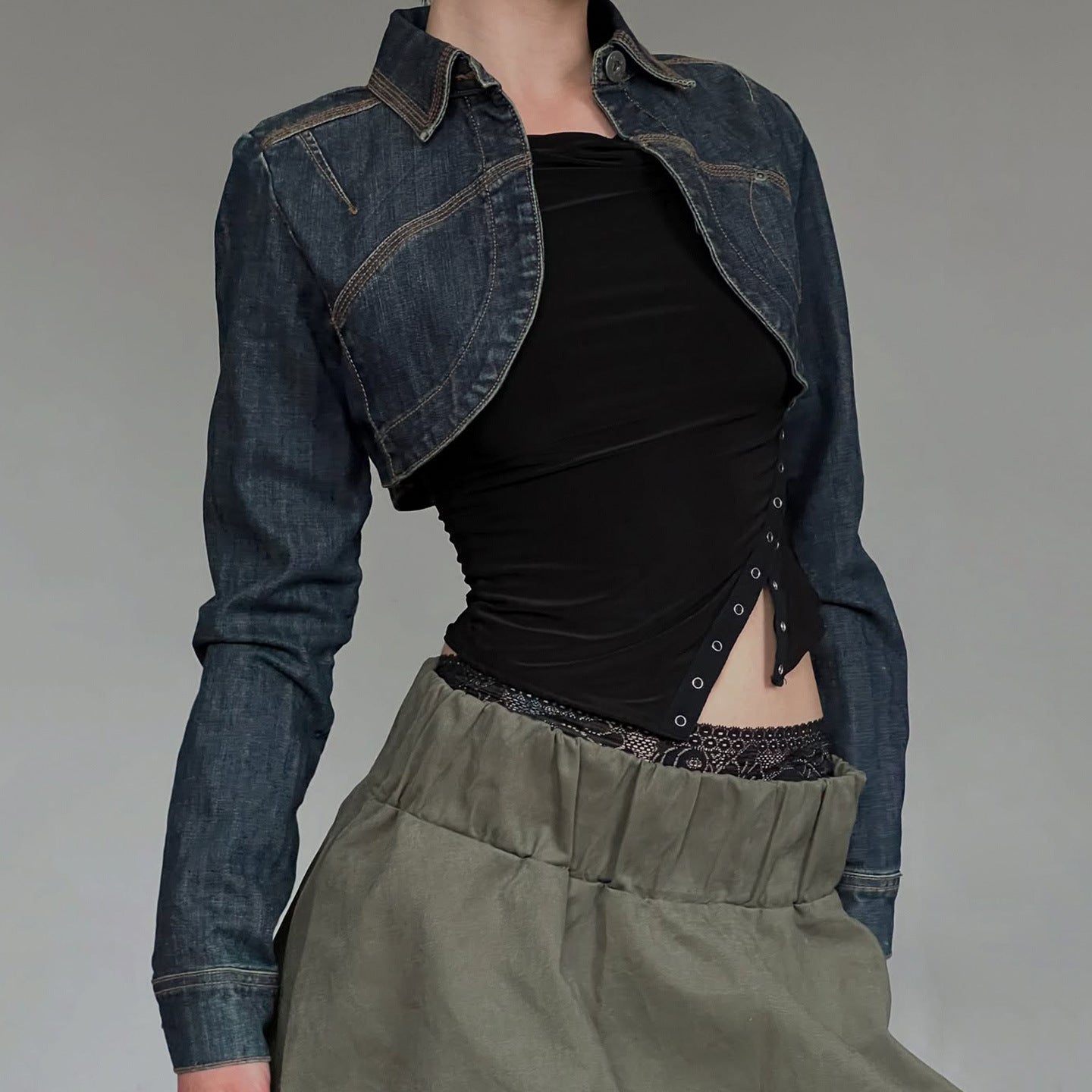 Cropped Two-Tone Denim Jacket