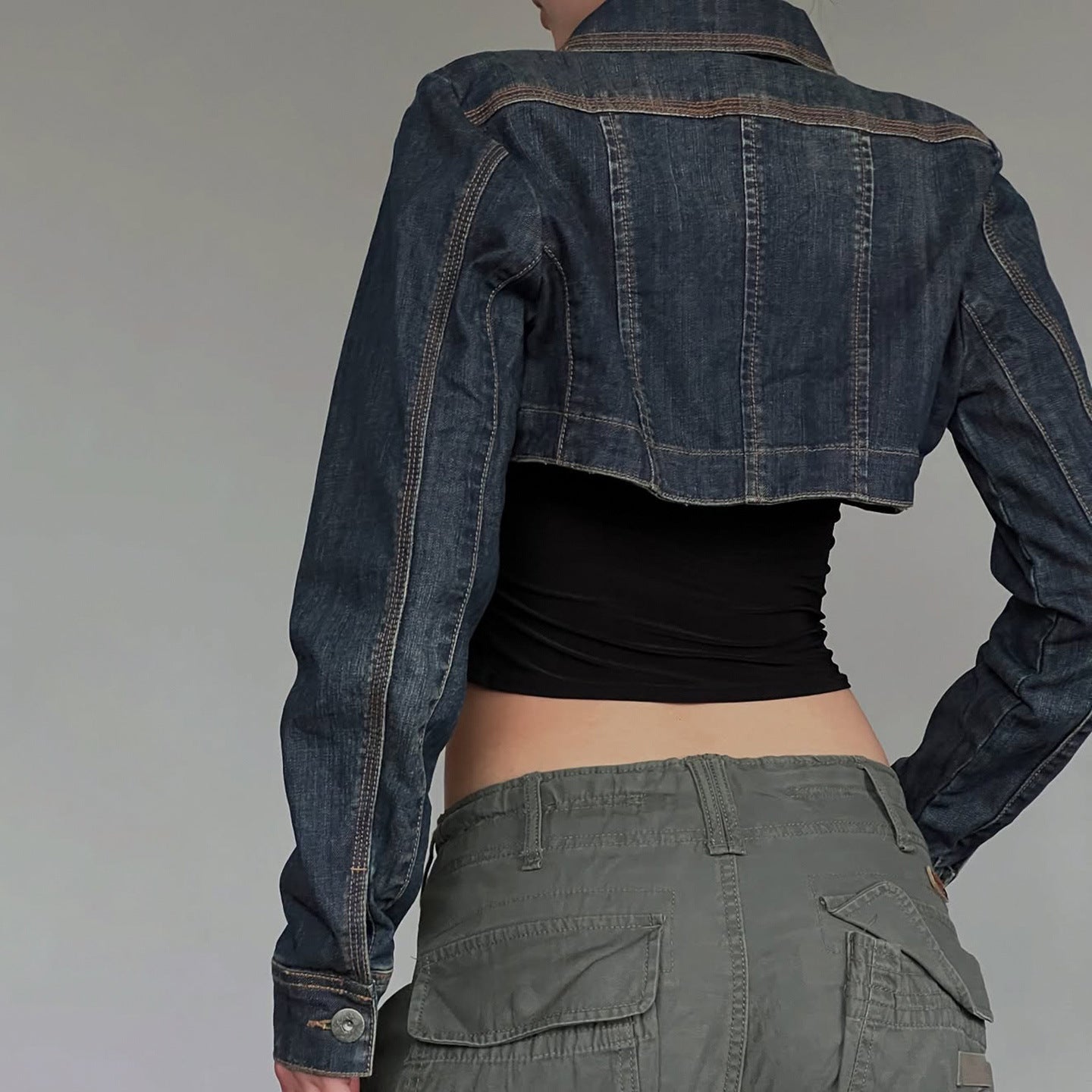 Cropped Two-Tone Denim Jacket