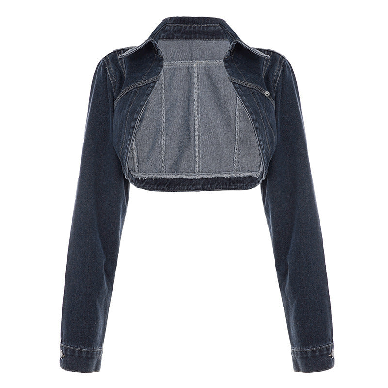 Cropped Two-Tone Denim Jacket