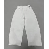 Wide-Leg Embroidered White Jeans