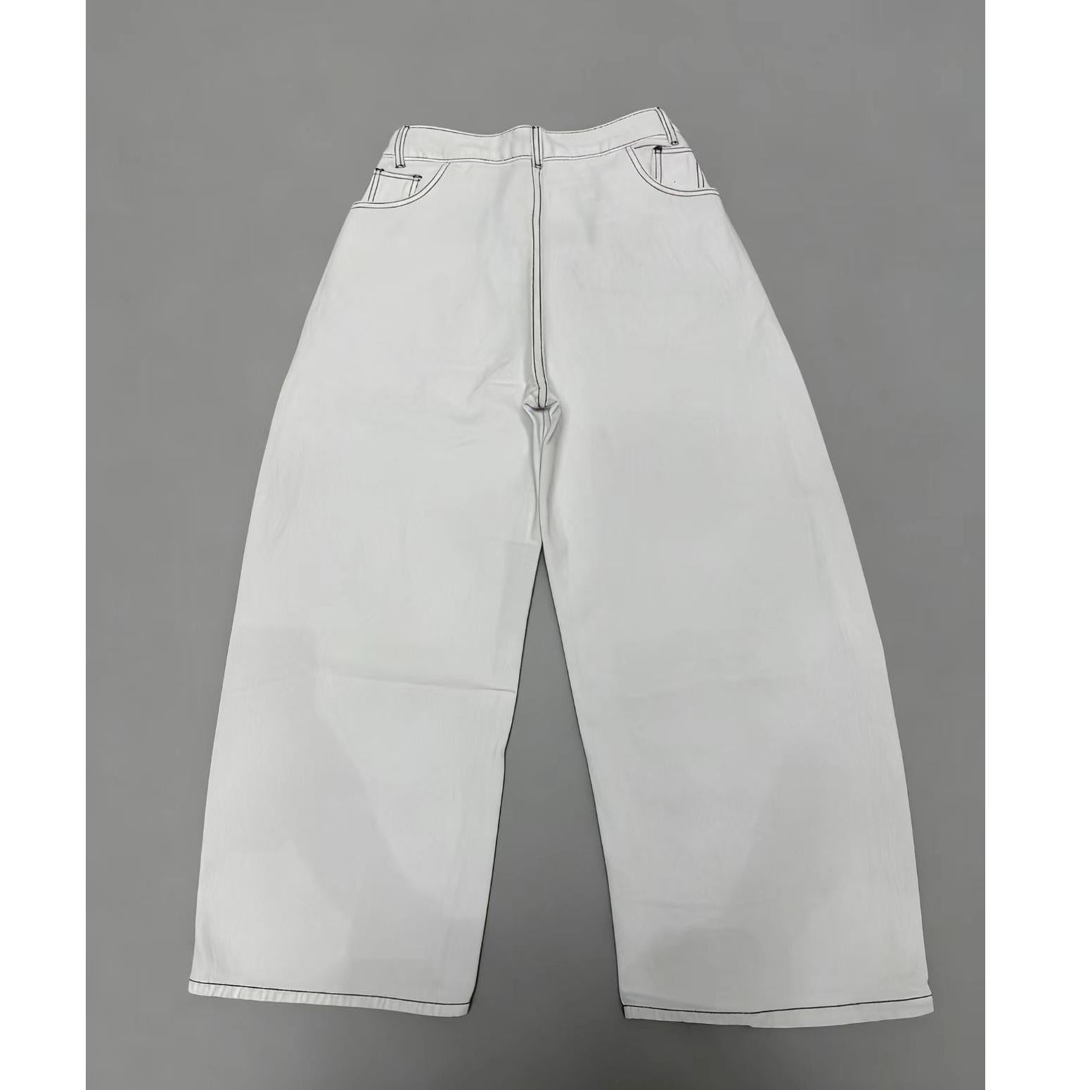 Wide-Leg Embroidered White Jeans