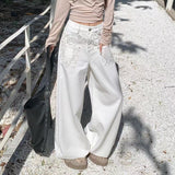 Wide-Leg Embroidered White Jeans