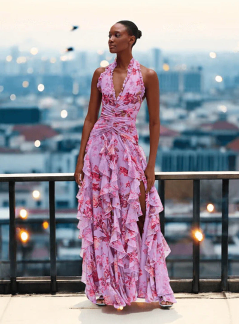 Flowing Floral Ruffled Maxi Dress