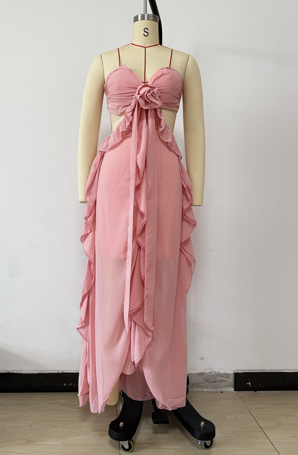 Ruffle Maxi Dress with Bow Detail