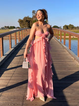 Ruffle Maxi Dress with Bow Detail