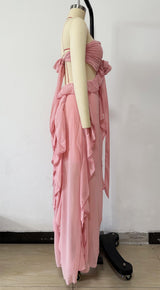 Ruffle Maxi Dress with Bow Detail