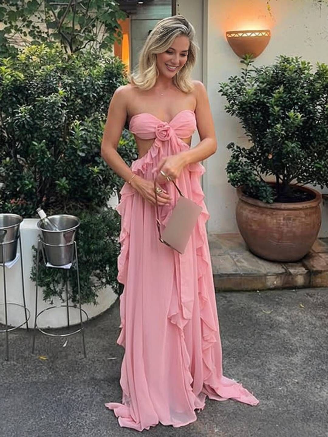 Ruffle Maxi Dress with Bow Detail