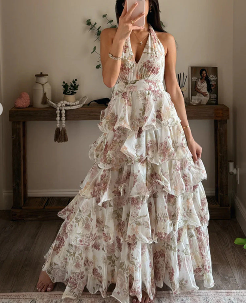 Floral Tiered Halter Maxi Dress