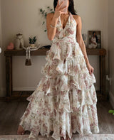 Floral Tiered Halter Maxi Dress