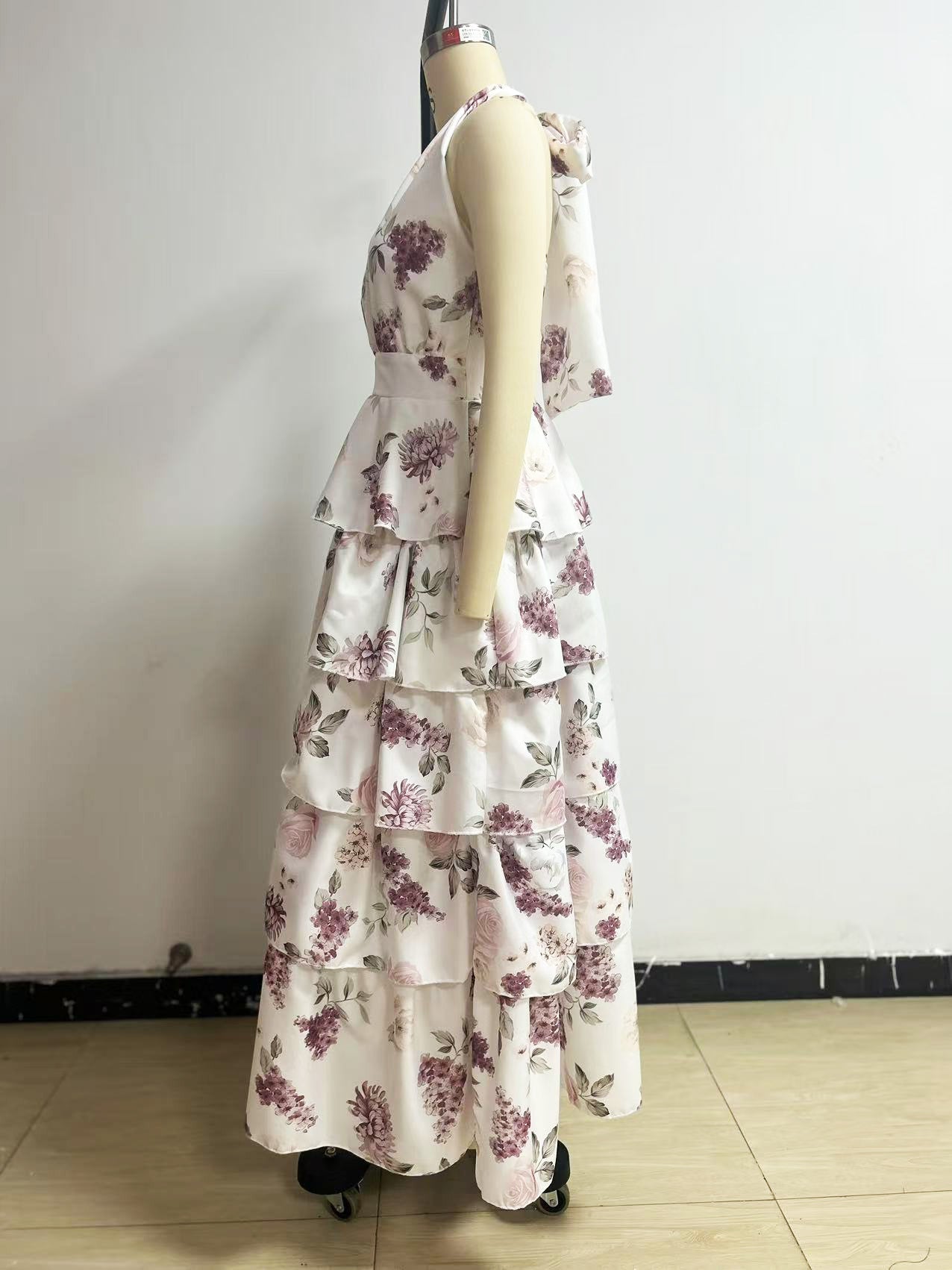 Floral Tiered Halter Maxi Dress
