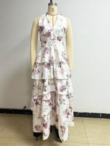 Floral Tiered Halter Maxi Dress