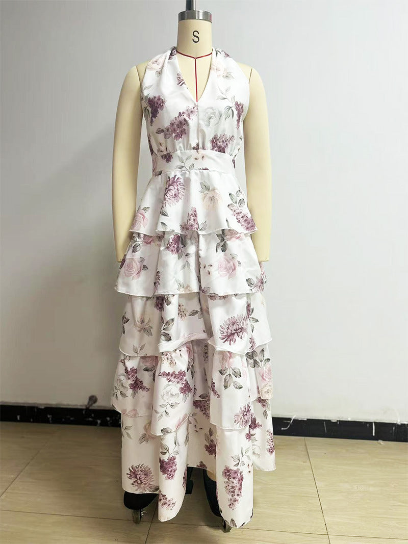 Floral Tiered Halter Maxi Dress