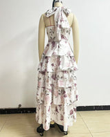 Floral Tiered Halter Maxi Dress