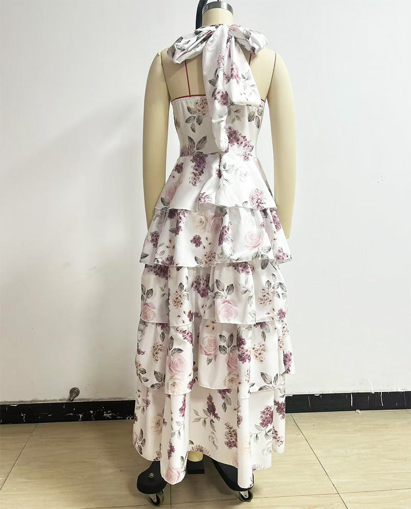 Floral Tiered Halter Maxi Dress