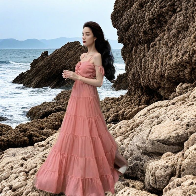 Pink Tiered Beach Maxi Dress