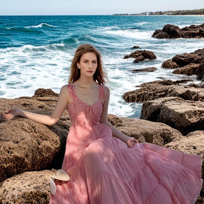Pink Tiered Beach Maxi Dress