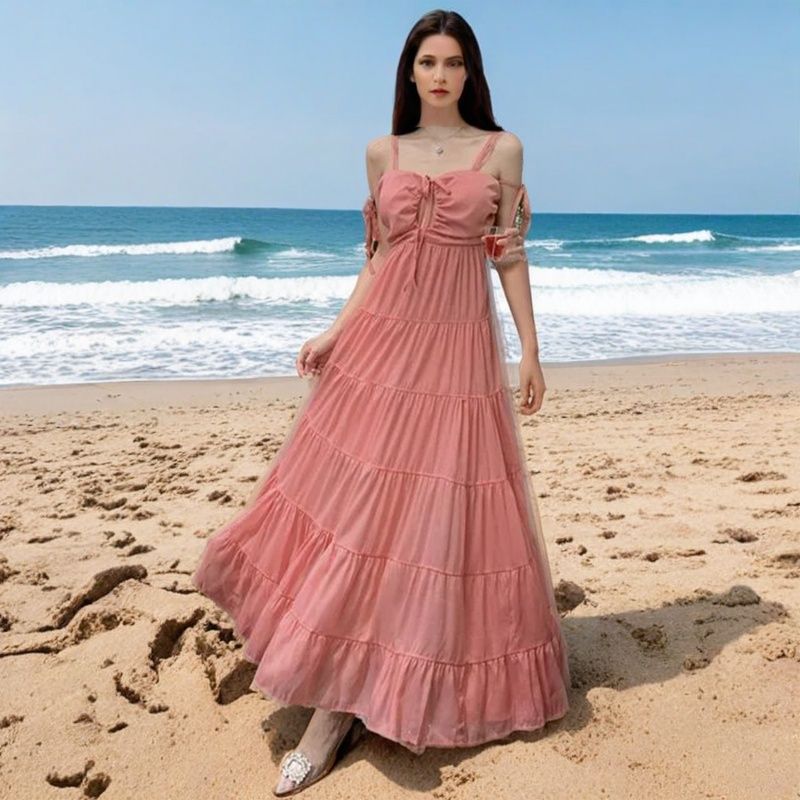 Pink Tiered Beach Maxi Dress