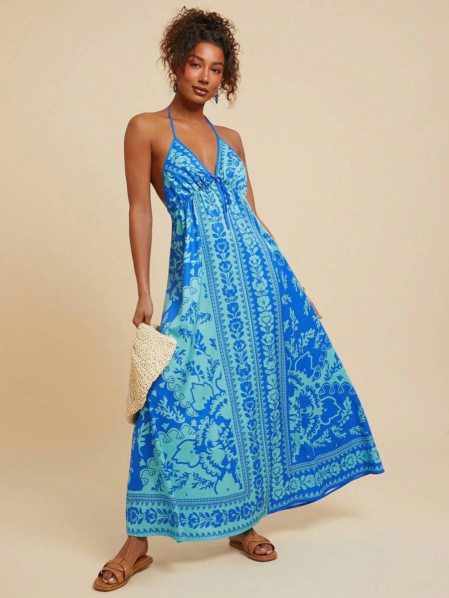 Vibrant Blue Bohemian Maxi Dress