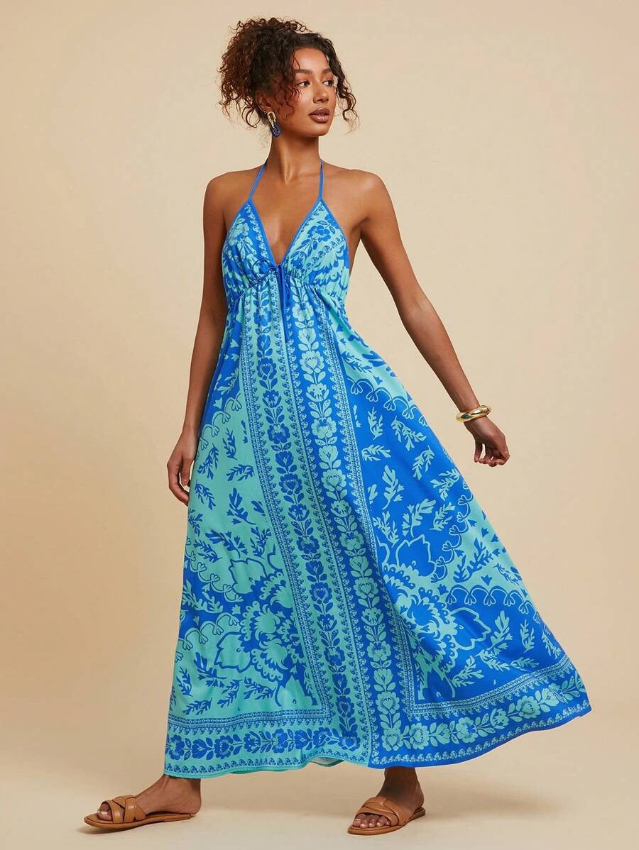 Vibrant Blue Bohemian Maxi Dress