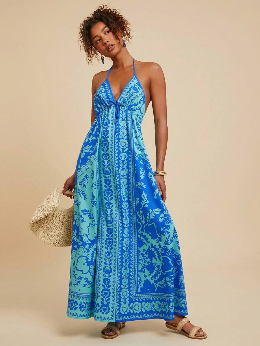 Vibrant Blue Bohemian Maxi Dress