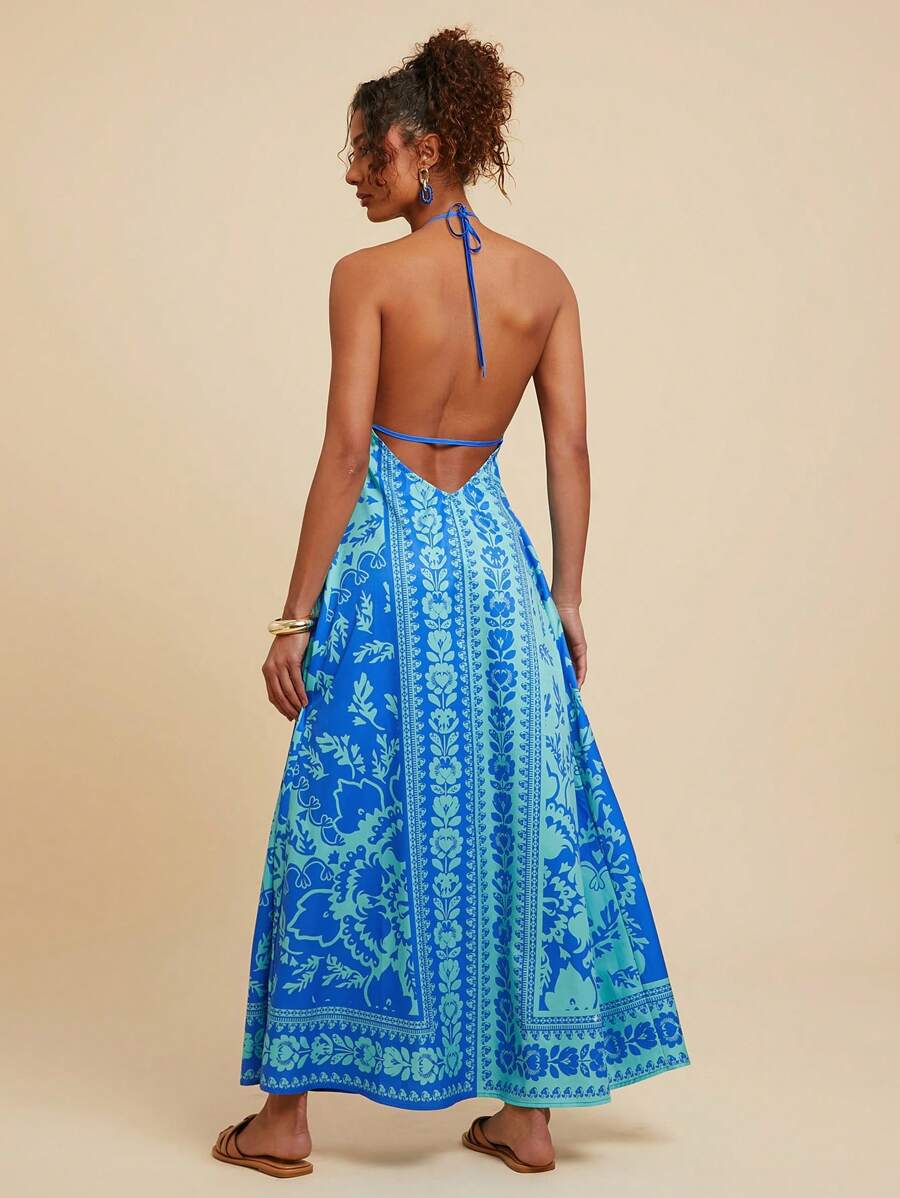 Vibrant Blue Bohemian Maxi Dress