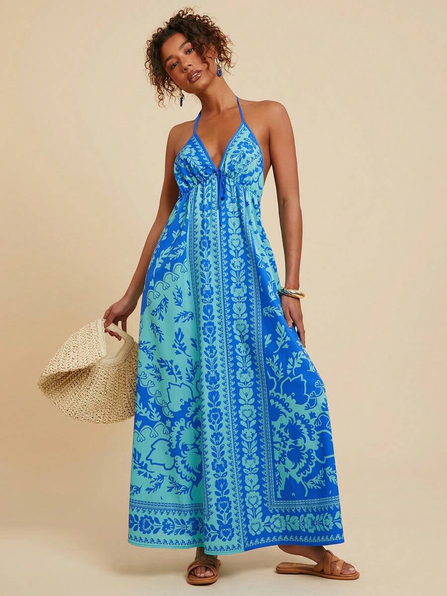 Vibrant Blue Bohemian Maxi Dress