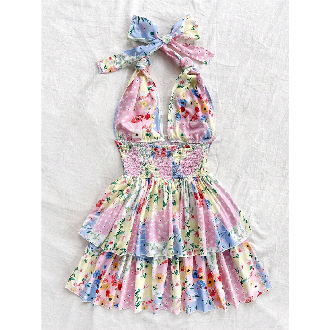 Floral Tiered Halter Dress