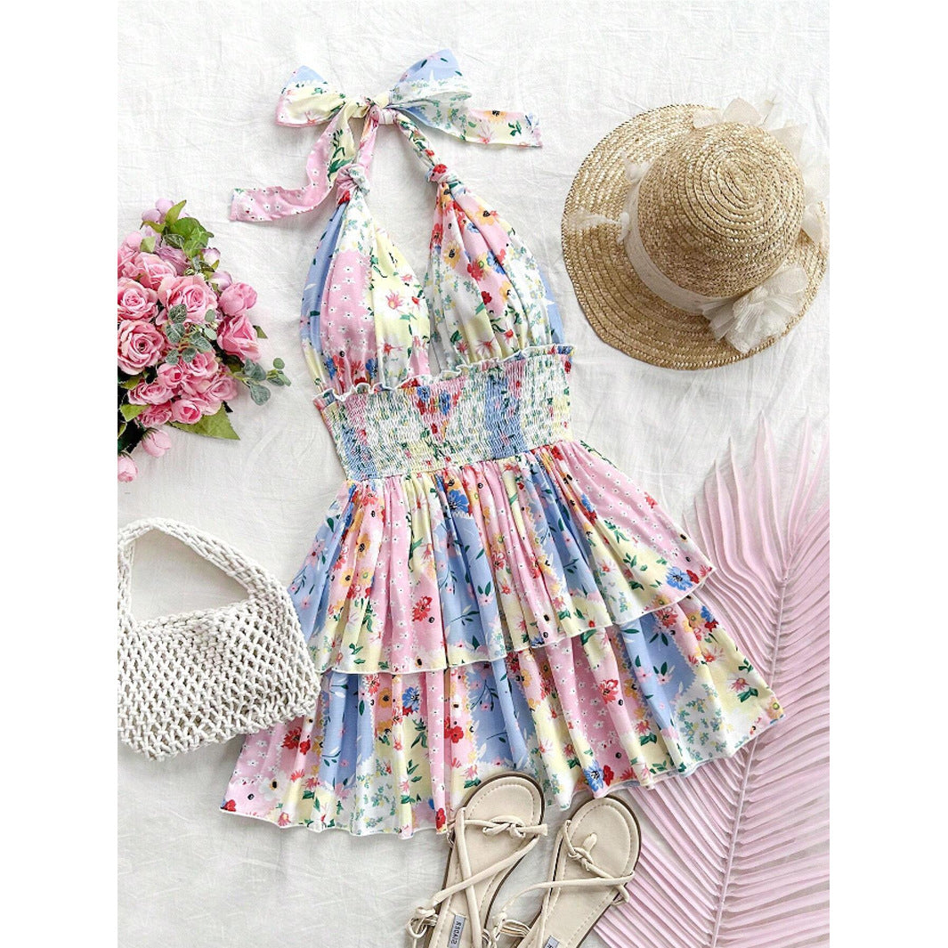 Floral Tiered Halter Dress